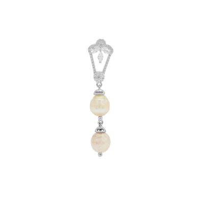 South Sea Cultured Pearl Pendant with White Zircon in Sterling Silver (8mm)