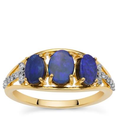 Crystal Opal on Ironstone Ring with White Zircon in 9K Gold 