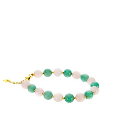 Rose Quartz Bracelet with Amazonite in Gold Tone Sterling Silver 65cts 