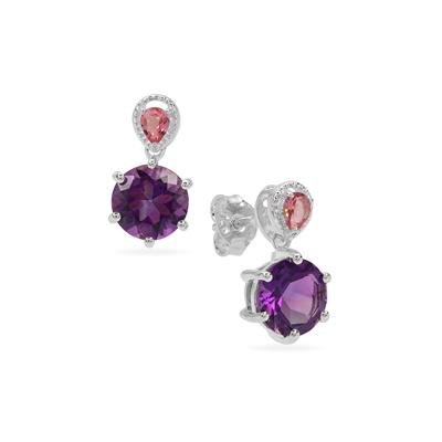Tanzanian Amethyst Earrings with Oyo Pink Tourmaline in Sterling Silver 4.35cts