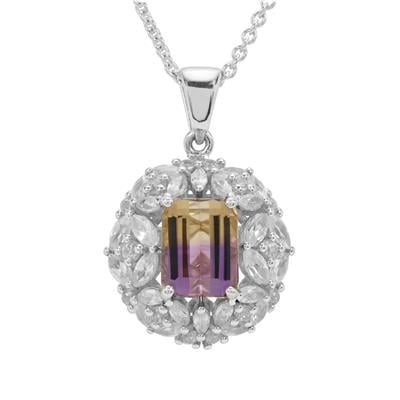 Anahi Ametrine Necklace with White Zircon in Sterling Silver 4.60cts