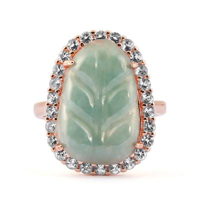 Type A Burmese Fei Cui Jadeite Ring with Topaz in Rose Gold Tone Sterling Silver 11.50cts