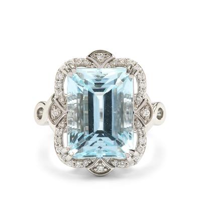 Aquamarine Ring with Diamonds in Platinum 950 10.39cts