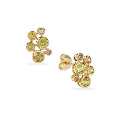Mali Garnet Earrings with Golden Ivory, Champagne Diamonds in 9K Gold 1.20cts