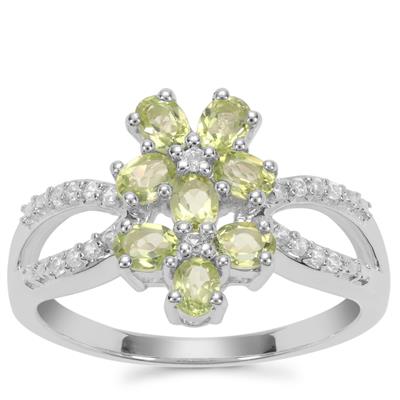 Changbai Peridot Ring with White Zircon in Sterling Silver 1.70cts