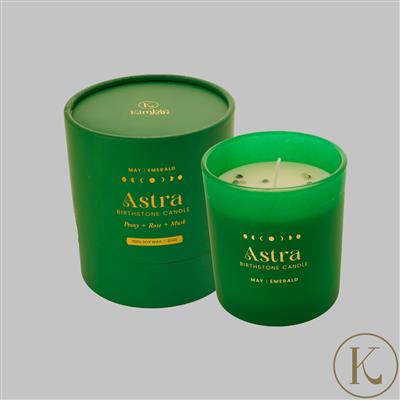 Kimbie Home Astra May Birthstone Candle 200gm with Emerald Nuggets