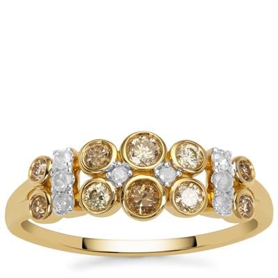 Golden Ivory, Multi Diamonds Ring in 9K Gold 0.56cts