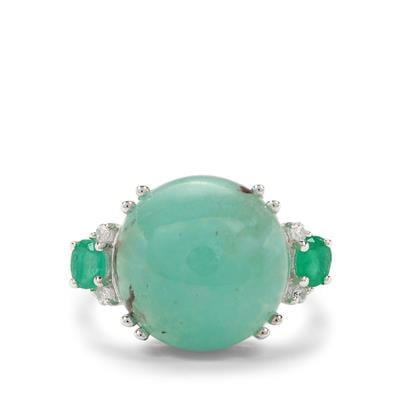 Aquaprase™, Zambian Emerald Ring with White Zircon in Sterling Silver 10.90cts