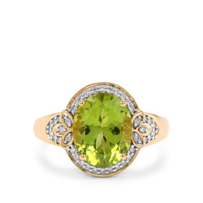 Suppatt Peridot Ring with Diamond in 18K Gold 3.98cts