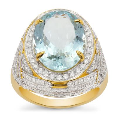 Aquamarine Ring with Diamonds in 18K Gold  8.04cts