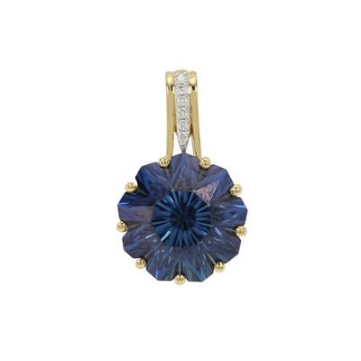 Lehrer Nine Pointed Star Arusha Blue Topaz Pendant with Diamonds in 9K Gold 8.55cts