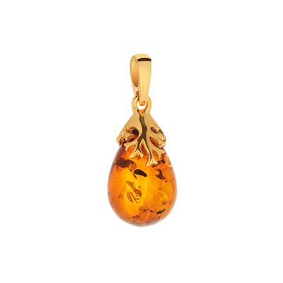 Baltic Cognac Amber Pendant in Gold Tone Sterling Silver (16 x 11mm)