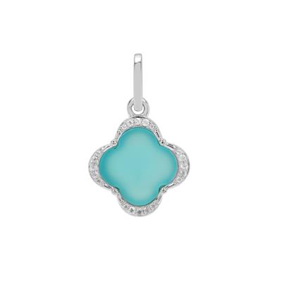 Aqua Chalcedony Pendant with White Zircon in Sterling Silver 4.35cts