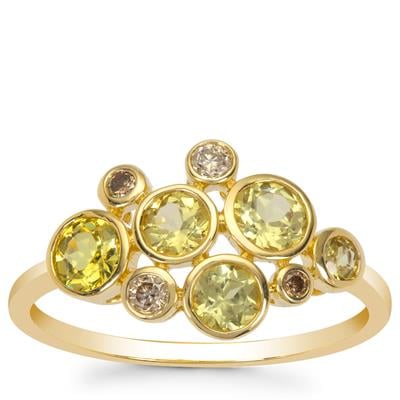 Mali Garnet Ring with Golden Ivory, Champagne Diamonds in 9K Gold 1.15cts