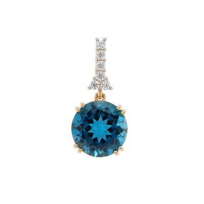 London Blue Topaz Pendant with White Zircon in 9K Gold 8.65cts