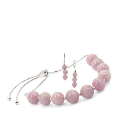 Pink Kunzite Set Of Earrings and Slider Bracelet in Sterling Silver 75cts