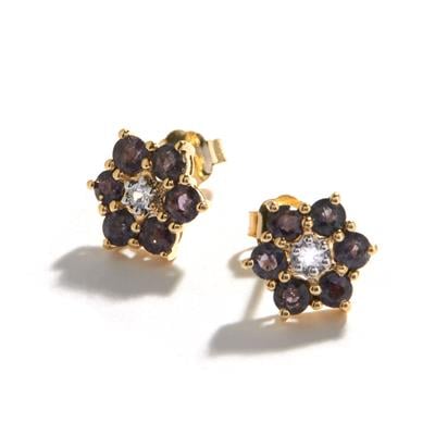 Colour Change Sapphire Earrings with White Zircon in 9K Gold 1ct