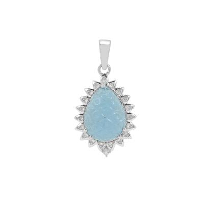 Alaotra Aquamarine Pendant with White Zircon in Sterling Silver 8.50cts