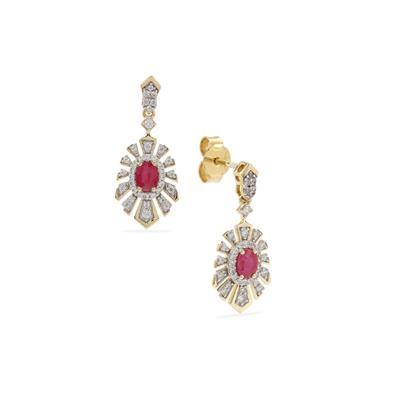 Burmese Ruby Earrings with White Zircon in 9K Gold Gemporia
