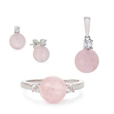 Morganite Earrings, Pendant & Ring with White Topaz in Sterling Silver 17.06cts