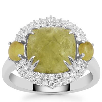Grossular Ring with White Zircon in Sterling Silver 6.85cts