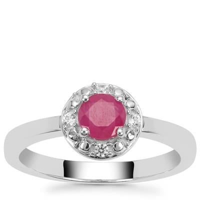 Kenyan Ruby Ring with White Zircon in Sterling Silver 0.75ct