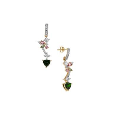 Chrome Diopside Earrings with Multi Gemstone in 9K Gold 3.55cts