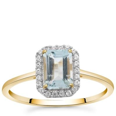 Pedra Azul Aquamarine Ring with White Zircon in 9K Gold 1ct