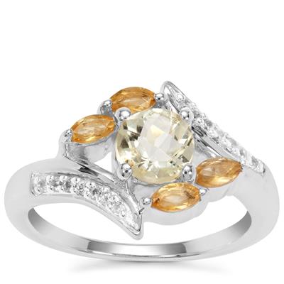 Citron Feldspar, Diamantina Citrine Ring with White Zircon in Sterling Silver 1.21cts