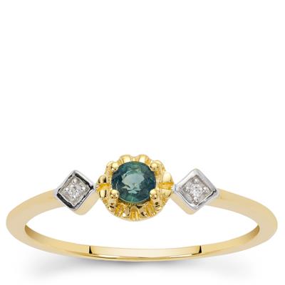 Australian Teal Sapphire Ring with White Zircon in 9K Gold 0.21cts
