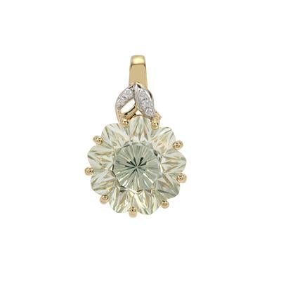 Lehrer Nine Pointed Star Green Amethyst Pendant with Diamonds in 9K Gold 6.60cts