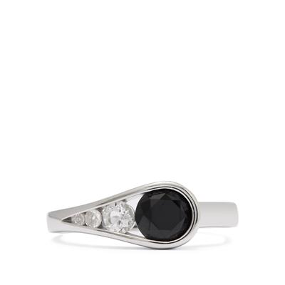 Black Spinel Ring with White Topaz in Sterling Silver 0.83cts