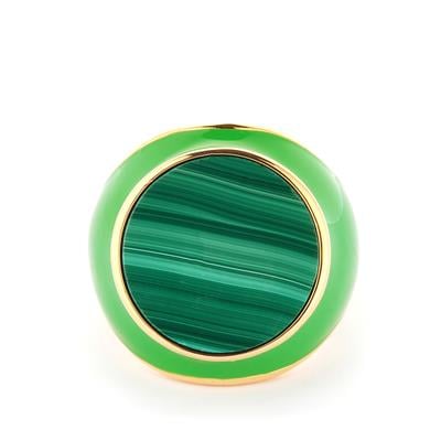 Malachite Enameling Ring in Gold Tone Sterling Silver 10.45cts