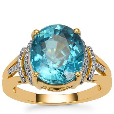 Ratanakiri Blue Zircon Ring with Diamond in 18K Gold 9.65cts