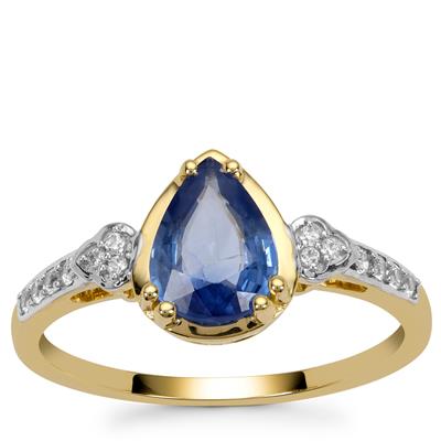 Ceylon Blue Sapphire Ring with White Zircon in 9K Gold 1.40cts