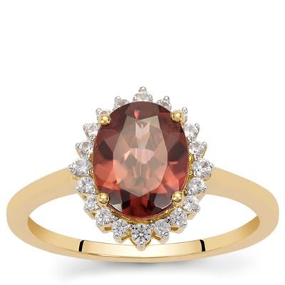 Raspberry Tanzanian Zircon Ring with White Zircon in 9K Gold 2.80cts