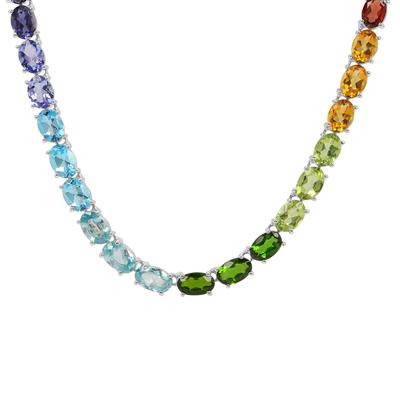 'The Rainbow Necklace' Multi Gemstone Sterling Silver Necklace ATGW 16.33cts