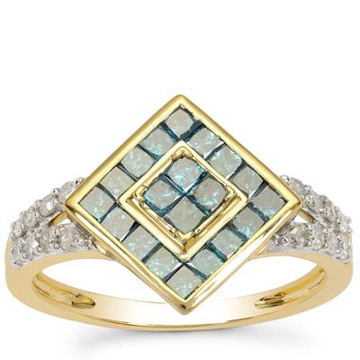 Blue Diamond Ring with White Diamond in 9K Gold 1ct
