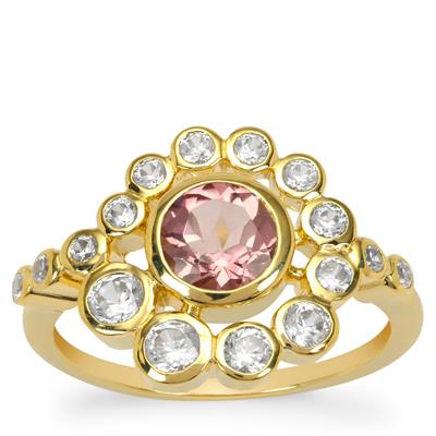 Congo Pink Tourmaline Ring with White Zircon in 9K Gold 1.80cts