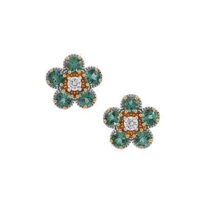 Indicolite Earrings with White Zircon in 9K Gold 1.95cts