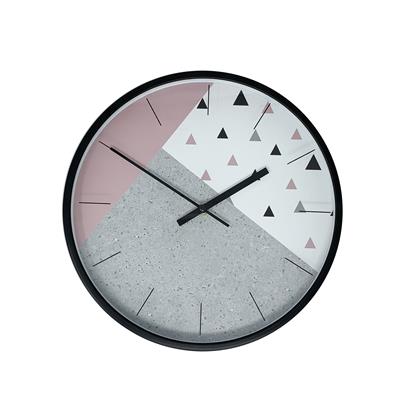 Triangles Wall Clock with Black Hands - Pink and Grey