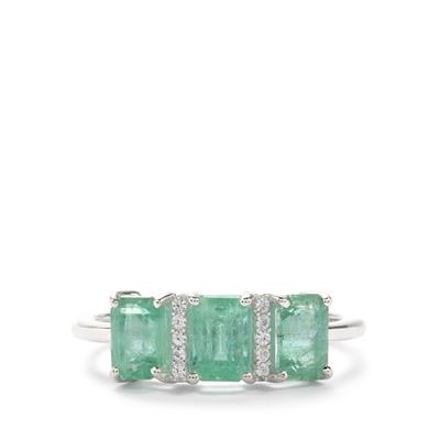 3.33 Carat Genuine Zambian Emerald & White Zircon Sterling Silver Ring - Oval Cut, .925 Silver - View #6