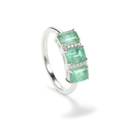 3.33 Carat Genuine Zambian Emerald & White Zircon Sterling Silver Ring - Oval Cut, .925 Silver - View #8