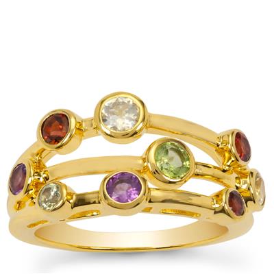 Multi-Gemstone Gold Plated Sterling Silver Ring 1cts