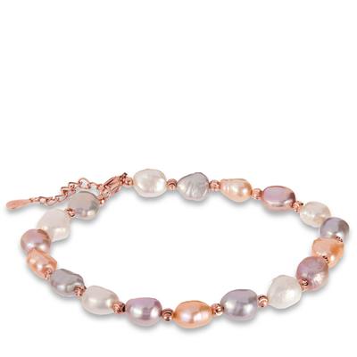 Multi Colour Freshwater Cultured Pearl Rose Gold Tone Sterling Silver Bracelet