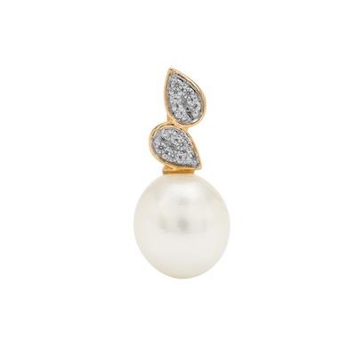 South Sea Cultured Pearl Pendant with White Zircon in 9K Gold (8mm)