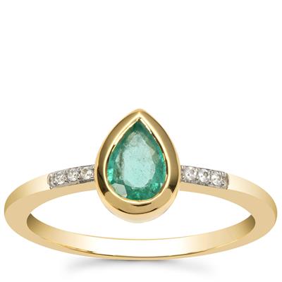 Zambian Emerald Ring with White Zircon in 9K Gold 0.65ct