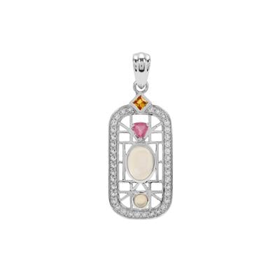 Rainbow Moonstone Pendant with Multi Gemstone in Sterling Silver 3cts