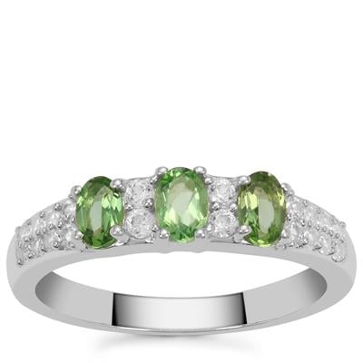 Chrome Tourmaline Ring with White Zircon in Sterling Silver 0.90ct