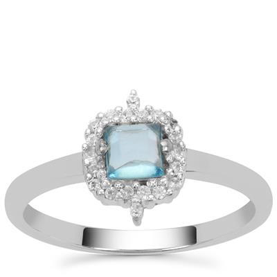 Swiss Blue Topaz Ring with White Zircon in Sterling Silver 0.65ct